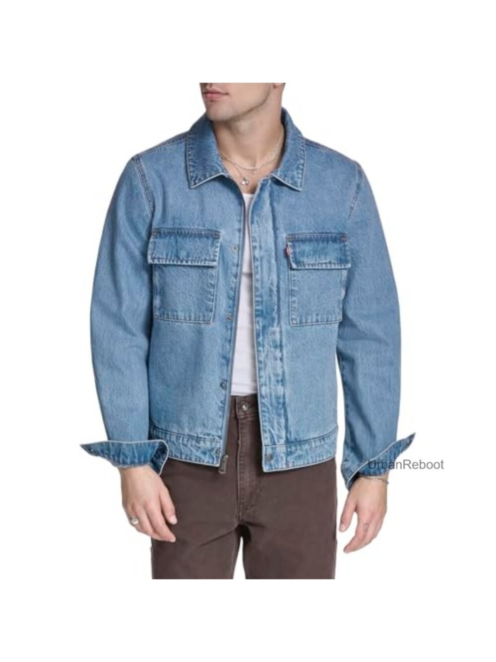 Men's Short Denim Depot Jacket Cotton Snap Zipper Layering
